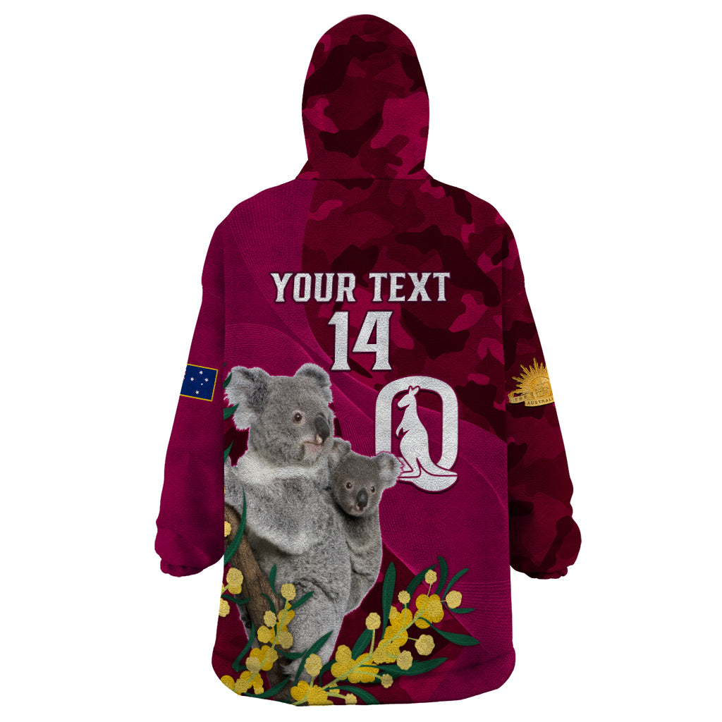 Custom QLD Maroons ANZAC Day Wearable Blanket Hoodie Australian Koala Mix Camouflage - Vibe Hoodie Shop