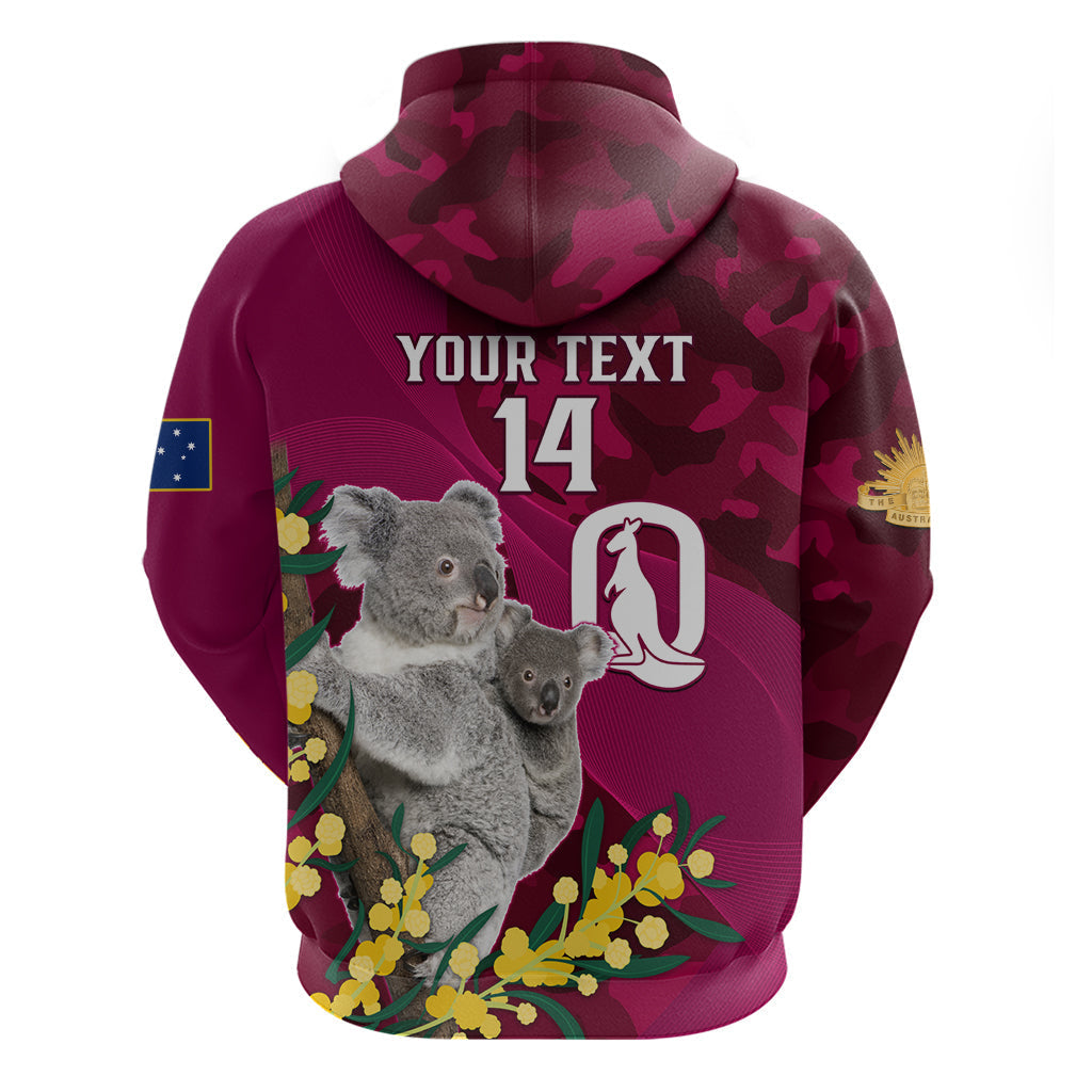 Custom QLD Maroons ANZAC Day Zip Hoodie Australian Koala Mix Camouflage - Vibe Hoodie Shop