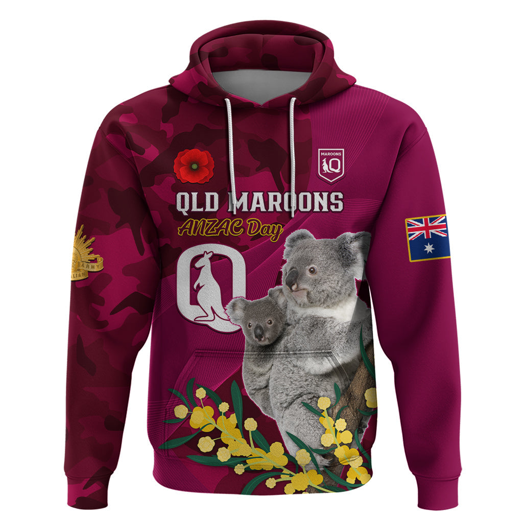 Custom QLD Maroons ANZAC Day Zip Hoodie Australian Koala Mix Camouflage - Vibe Hoodie Shop