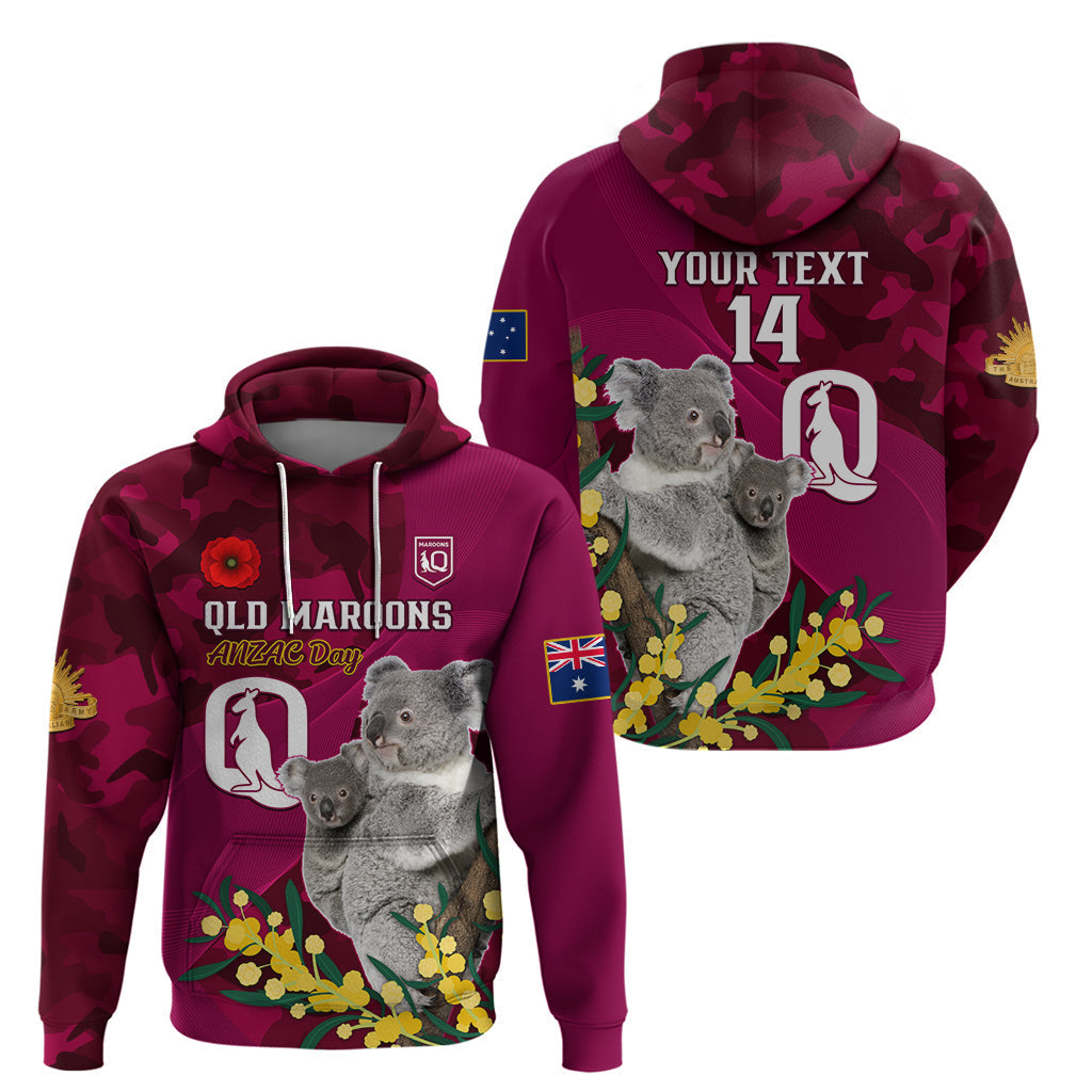 Custom QLD Maroons ANZAC Day Zip Hoodie Australian Koala Mix Camouflage - Vibe Hoodie Shop