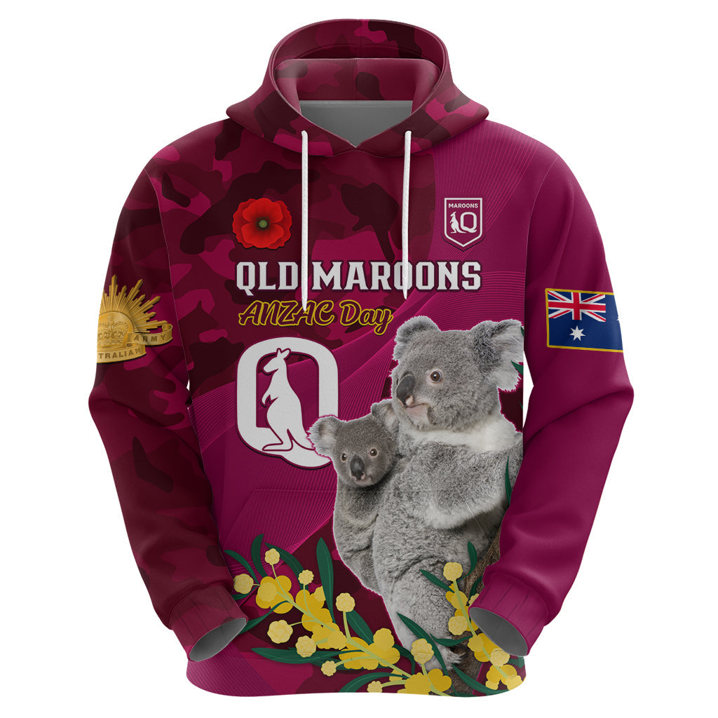 Custom QLD Maroons ANZAC Day Zip Hoodie Australian Koala Mix Camouflage - Vibe Hoodie Shop