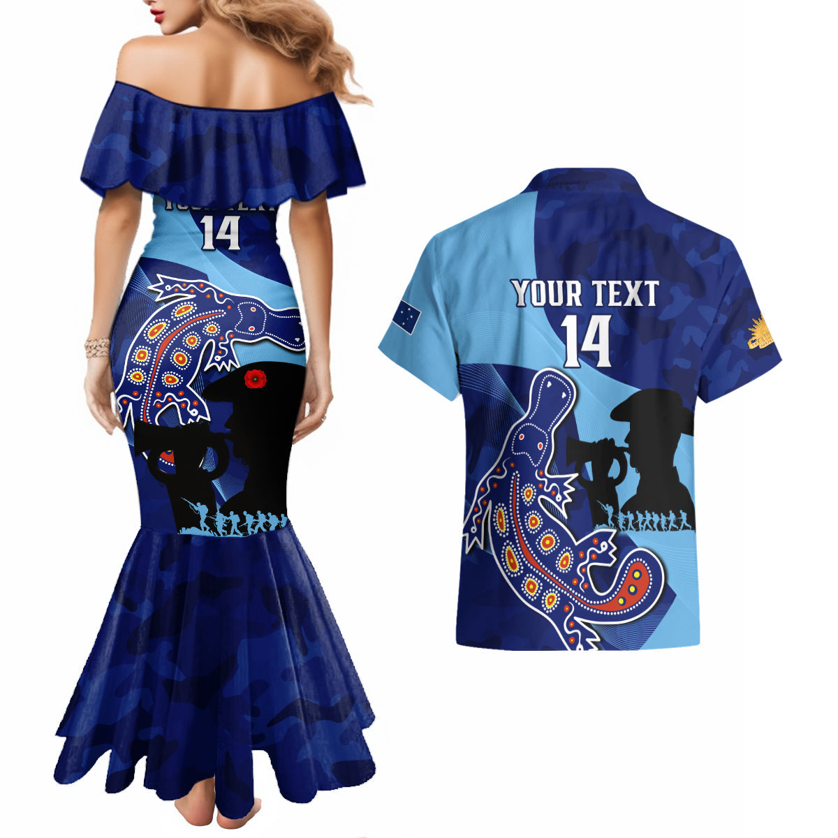Custom NSW Blues ANZAC Day Couples Matching Mermaid Dress and Hawaiian Shirt Australian Platypus Mix Camouflage