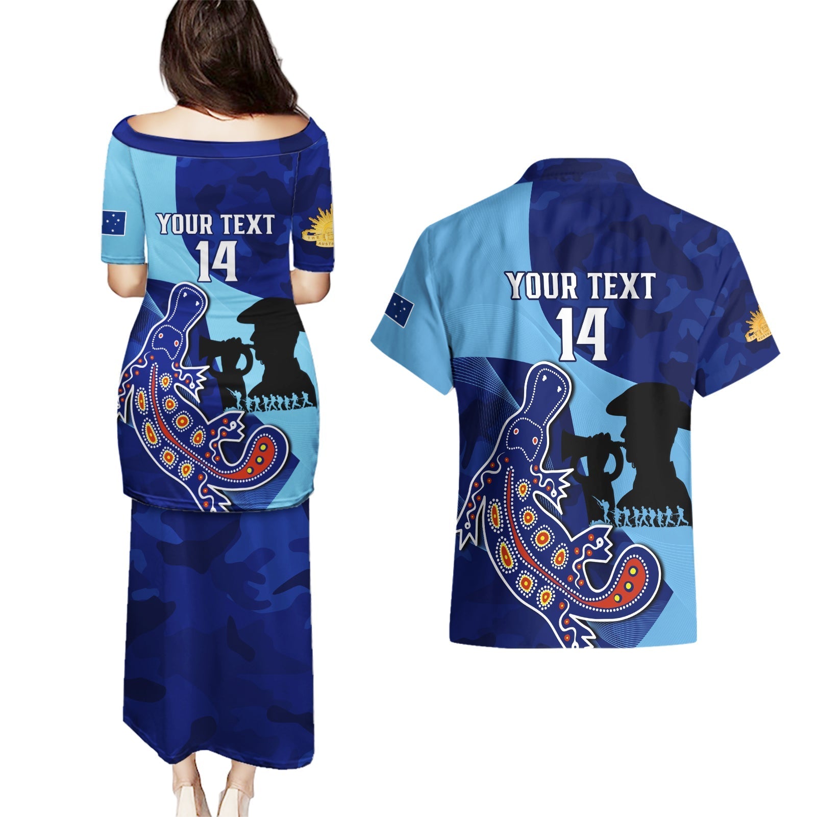 Custom NSW Blues ANZAC Day Couples Matching Puletasi and Hawaiian Shirt Australian Platypus Mix Camouflage