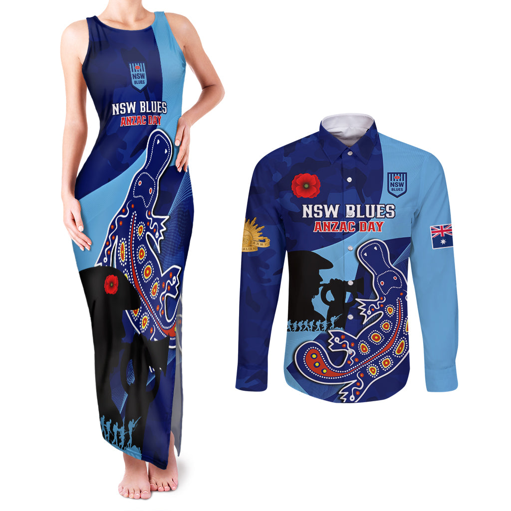 Custom NSW Blues ANZAC Day Couples Matching Tank Maxi Dress and Long Sleeve Button Shirt Australian Platypus Mix Camouflage