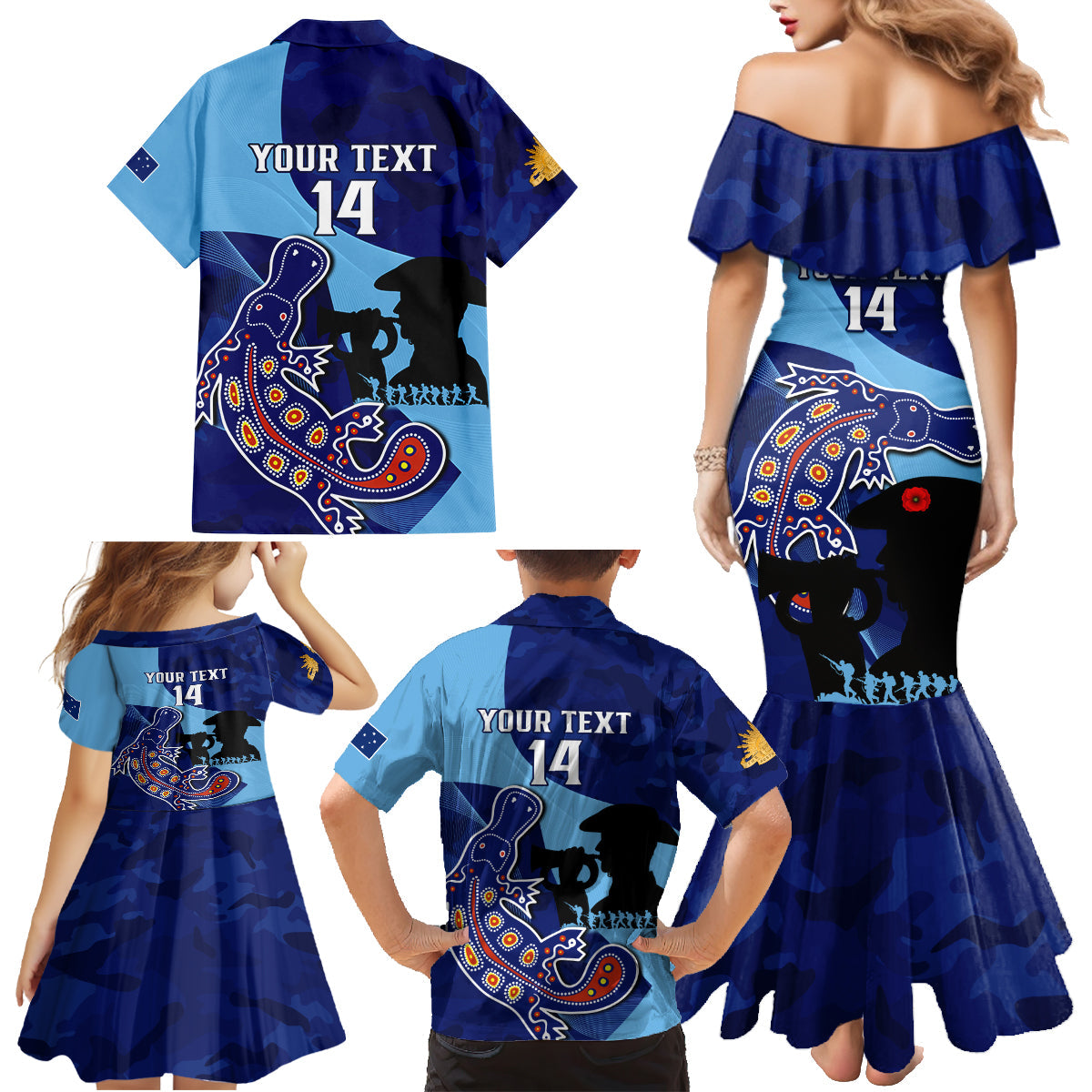 Custom NSW Blues ANZAC Day Family Matching Mermaid Dress and Hawaiian Shirt Australian Platypus Mix Camouflage