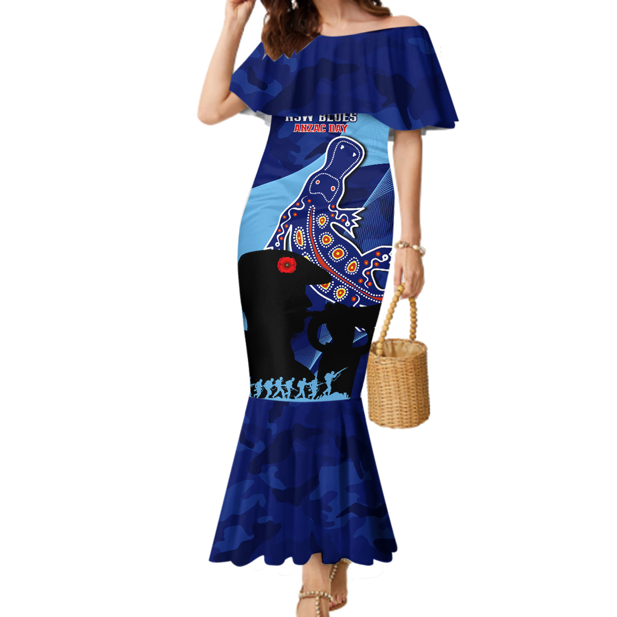 Custom NSW Blues ANZAC Day Family Matching Mermaid Dress and Hawaiian Shirt Australian Platypus Mix Camouflage