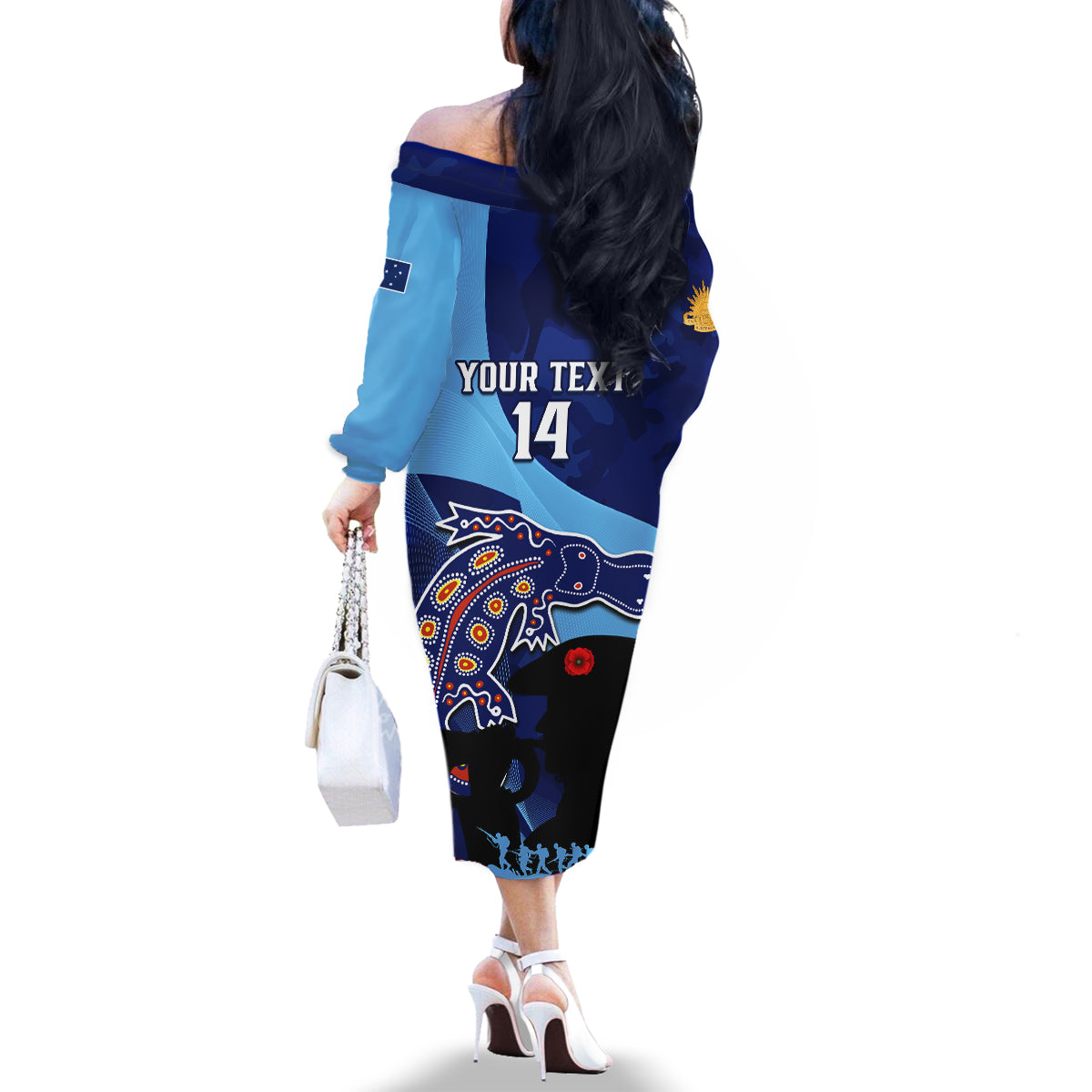 Custom NSW Blues ANZAC Day Family Matching Off Shoulder Long Sleeve Dress and Hawaiian Shirt Australian Platypus Mix Camouflage