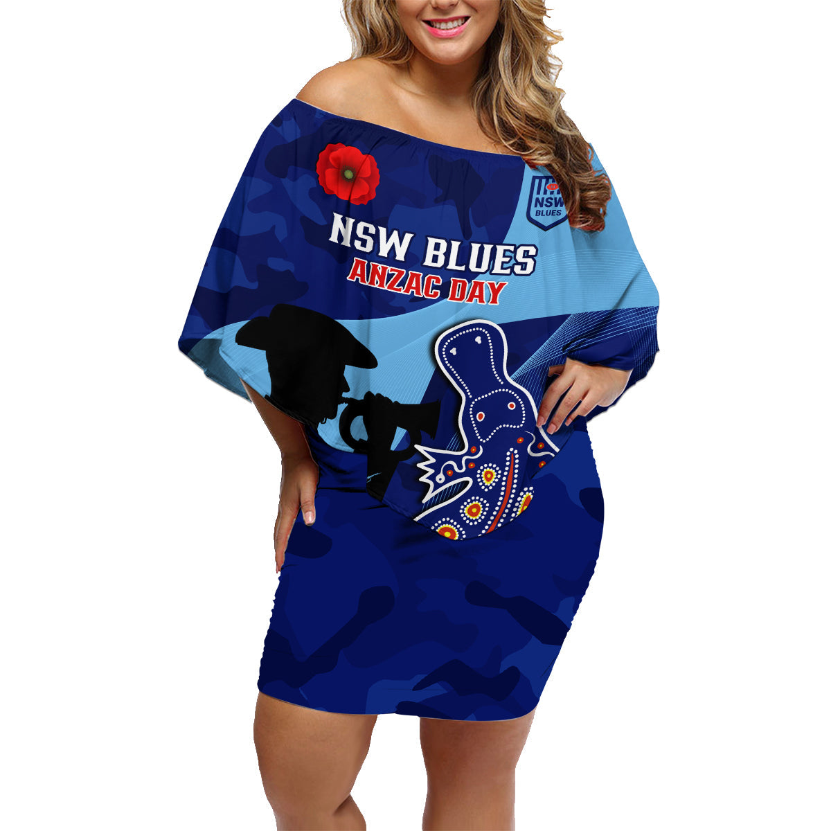 Custom NSW Blues ANZAC Day Family Matching Off Shoulder Short Dress and Hawaiian Shirt Australian Platypus Mix Camouflage