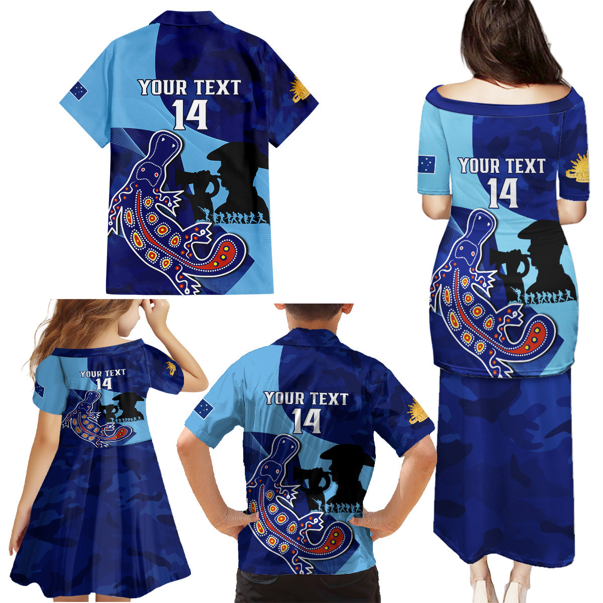 Custom NSW Blues ANZAC Day Family Matching Puletasi and Hawaiian Shirt Australian Platypus Mix Camouflage