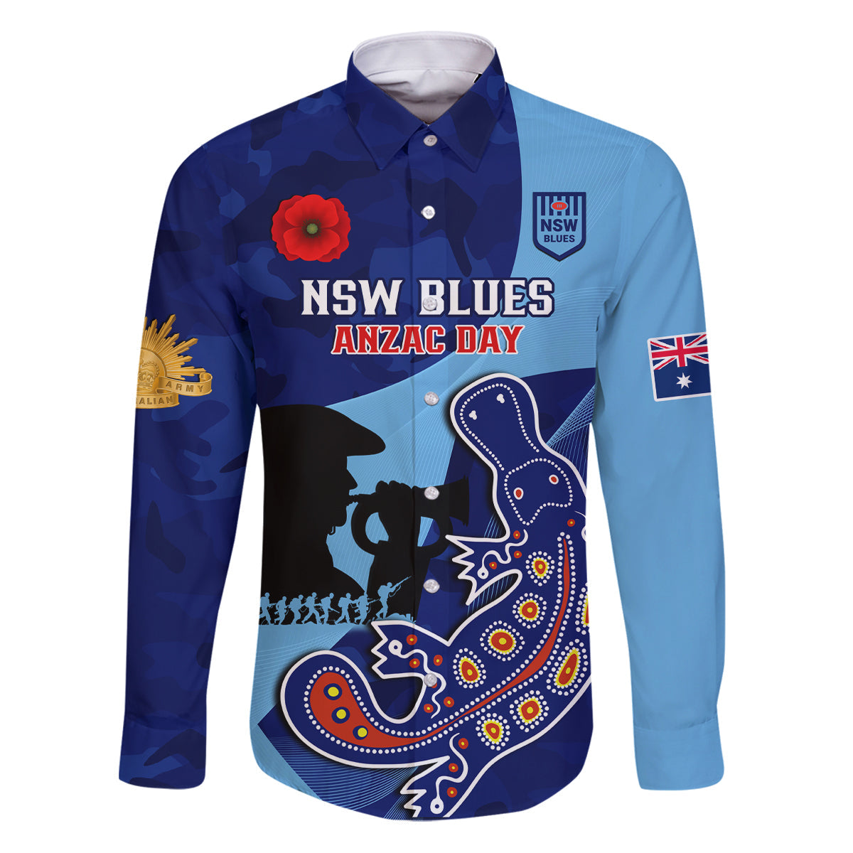 Custom NSW Blues ANZAC Day Family Matching Puletasi and Hawaiian Shirt Australian Platypus Mix Camouflage