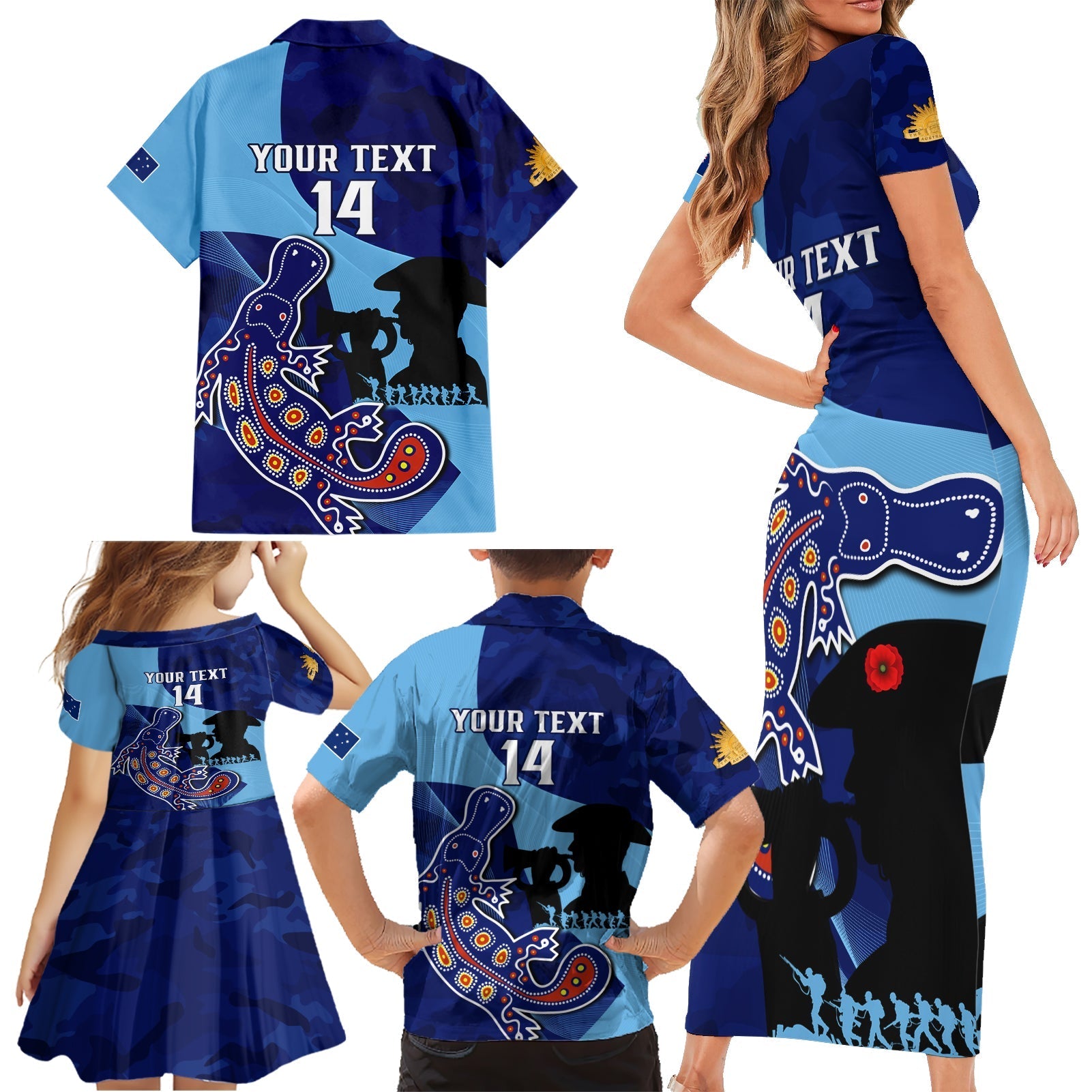 Custom NSW Blues ANZAC Day Family Matching Short Sleeve Bodycon Dress and Hawaiian Shirt Australian Platypus Mix Camouflage
