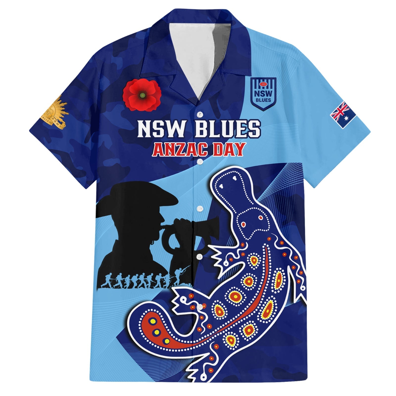 Custom NSW Blues ANZAC Day Family Matching Short Sleeve Bodycon Dress and Hawaiian Shirt Australian Platypus Mix Camouflage
