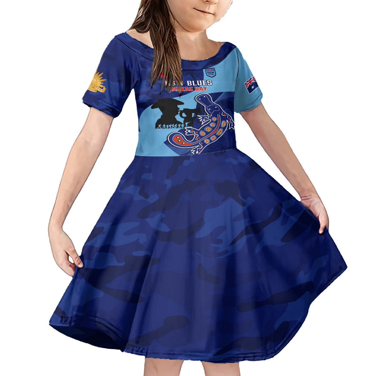 Custom NSW Blues ANZAC Day Family Matching Summer Maxi Dress and Hawaiian Shirt Australian Platypus Mix Camouflage