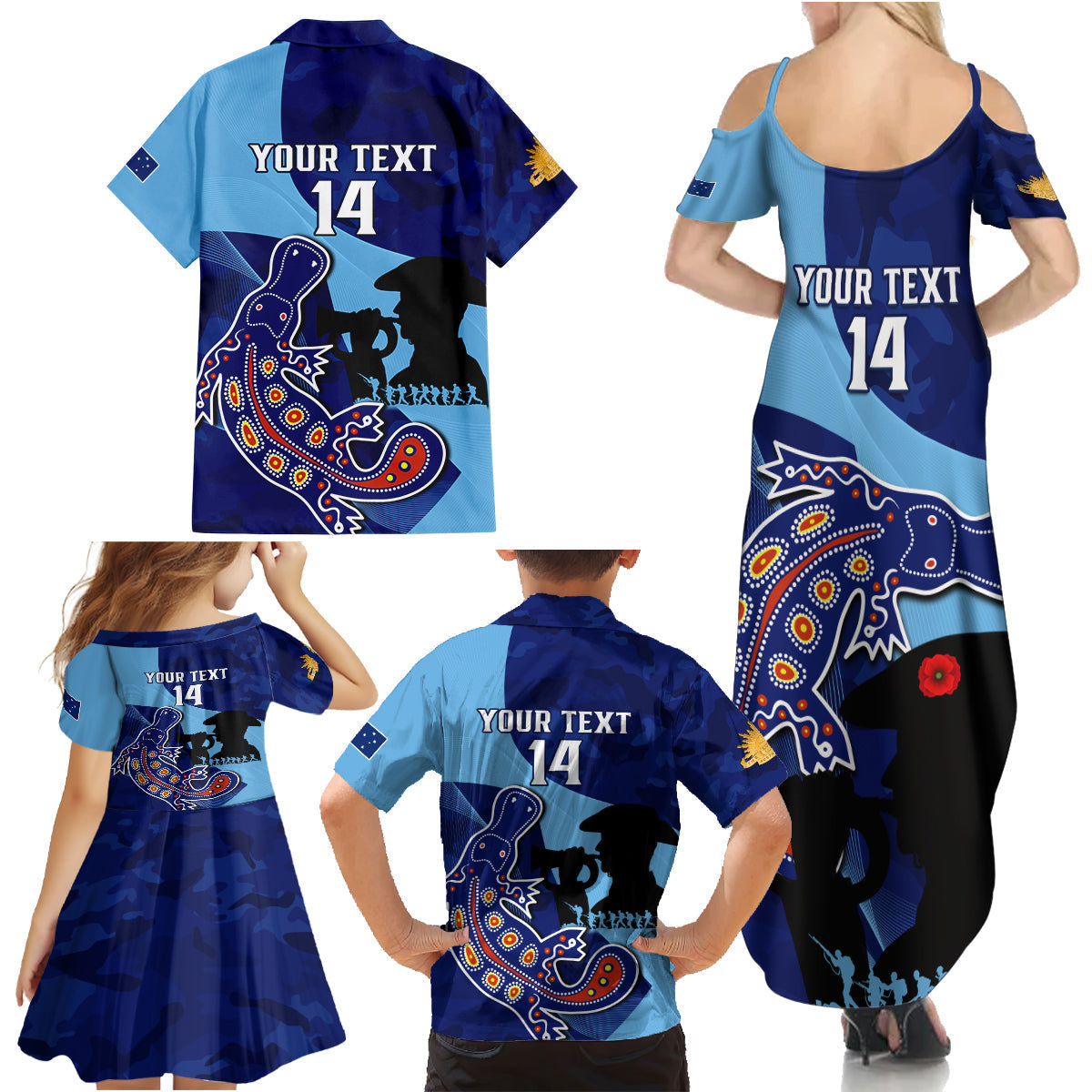 Custom NSW Blues ANZAC Day Family Matching Summer Maxi Dress and Hawaiian Shirt Australian Platypus Mix Camouflage