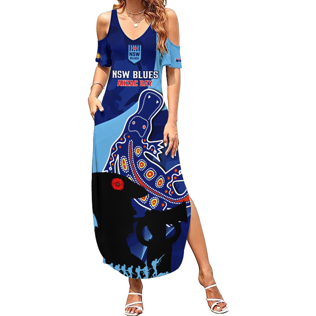 Custom NSW Blues ANZAC Day Family Matching Summer Maxi Dress and Hawaiian Shirt Australian Platypus Mix Camouflage
