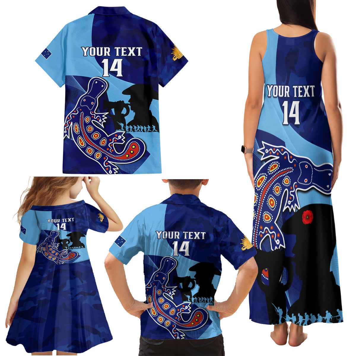 Custom NSW Blues ANZAC Day Family Matching Tank Maxi Dress and Hawaiian Shirt Australian Platypus Mix Camouflage