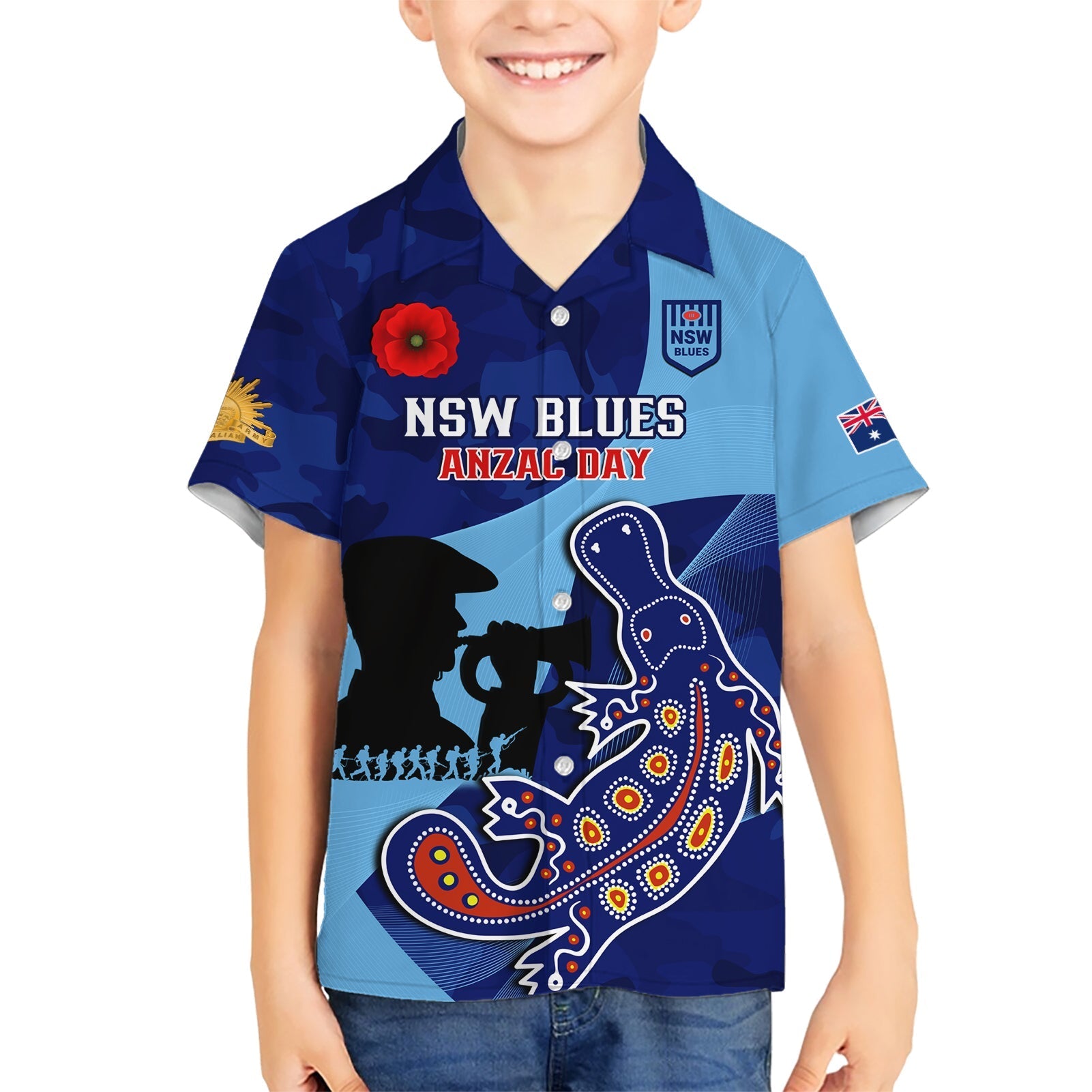 Custom NSW Blues ANZAC Day Hawaiian Shirt Australian Platypus Mix Camouflage - Vibe Hoodie Shop