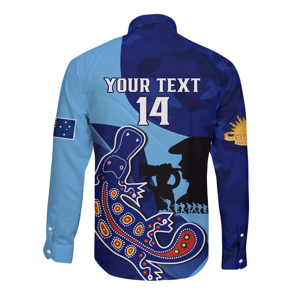 Custom NSW Blues ANZAC Day Long Sleeve Button Shirt Australian Platypus Mix Camouflage - Vibe Hoodie Shop