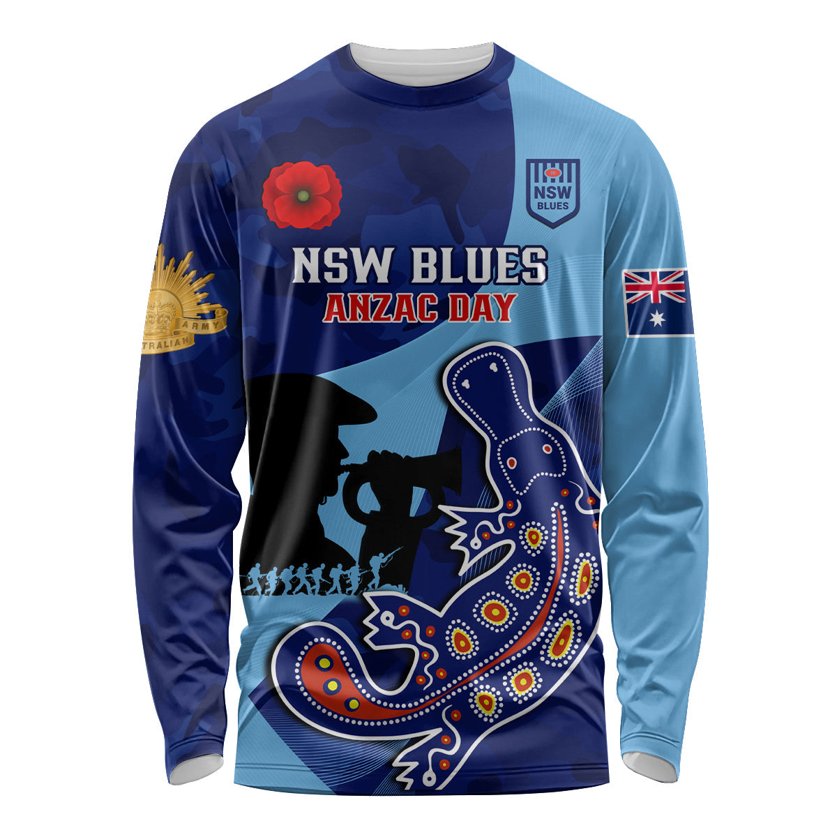Custom NSW Blues ANZAC Day Long Sleeve Shirt Australian Platypus Mix Camouflage - Vibe Hoodie Shop