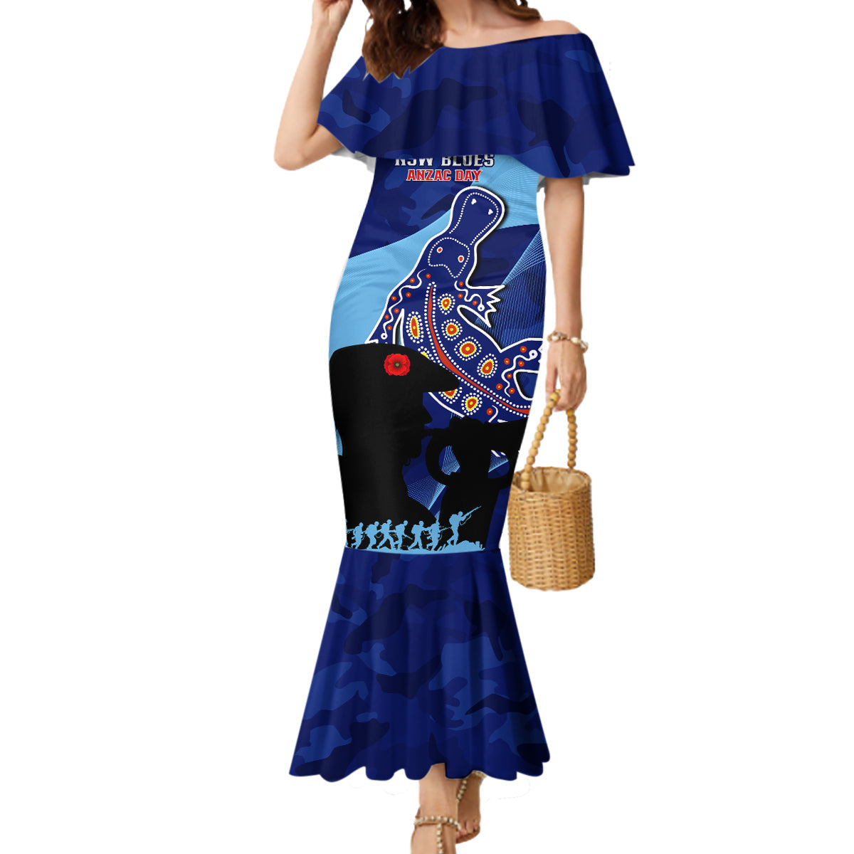 Custom NSW Blues ANZAC Day Mermaid Dress Australian Platypus Mix Camouflage