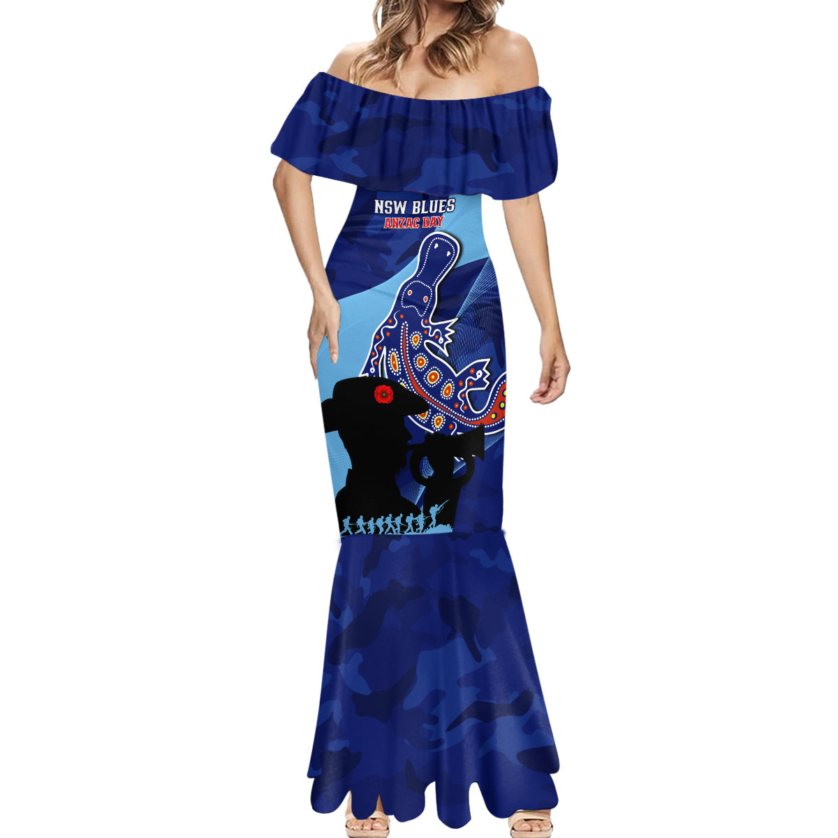 Custom NSW Blues ANZAC Day Mermaid Dress Australian Platypus Mix Camouflage