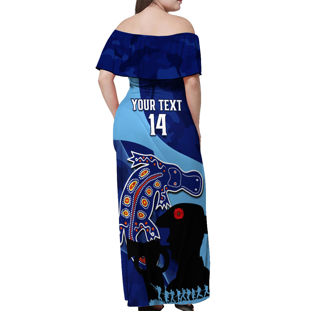 Custom NSW Blues ANZAC Day Off Shoulder Maxi Dress Australian Platypus Mix Camouflage