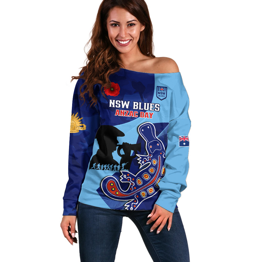 Custom NSW Blues ANZAC Day Off Shoulder Sweater Australian Platypus Mix Camouflage - Vibe Hoodie Shop