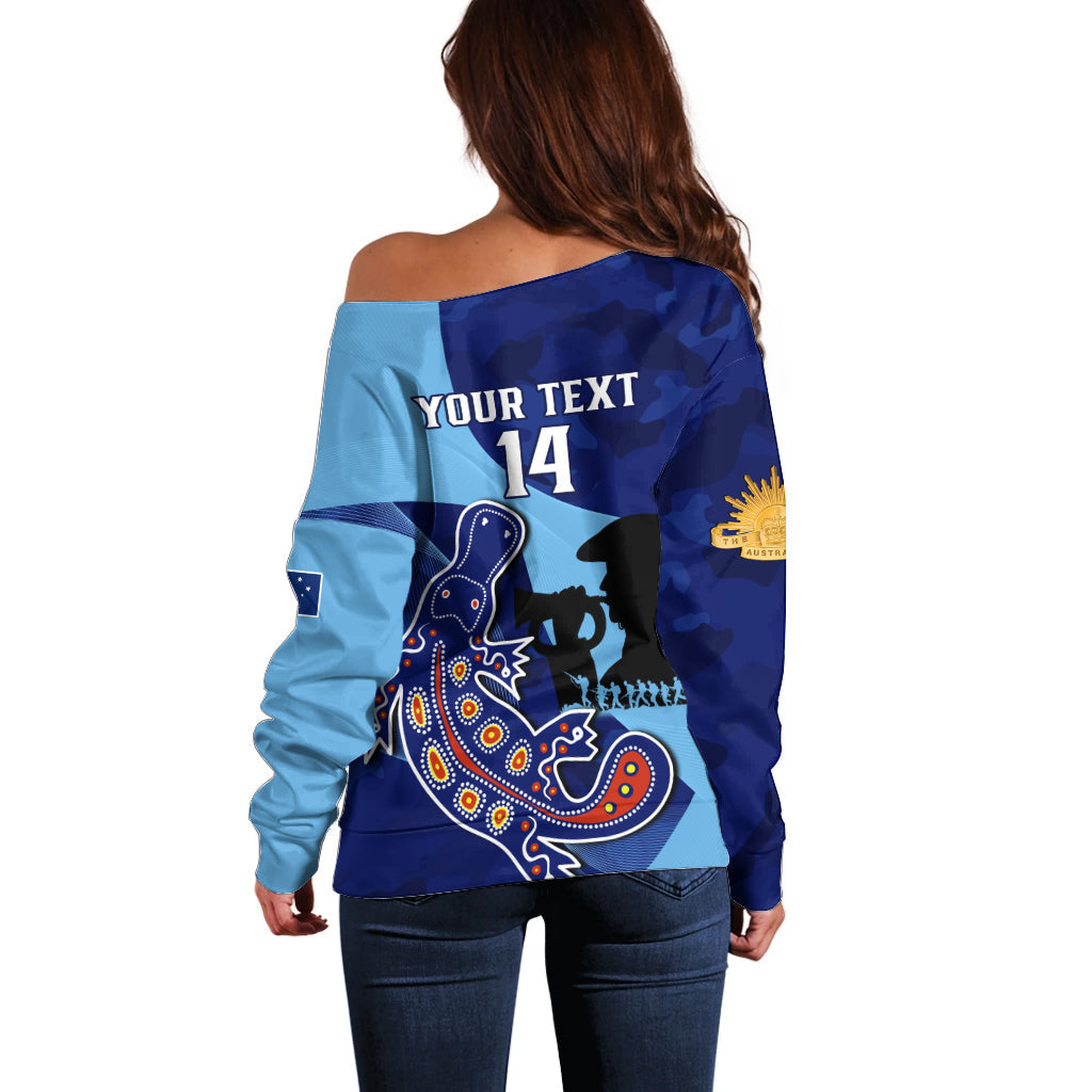 Custom NSW Blues ANZAC Day Off Shoulder Sweater Australian Platypus Mix Camouflage - Vibe Hoodie Shop