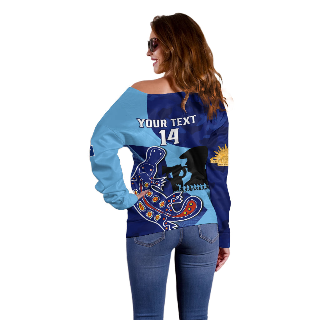 Custom NSW Blues ANZAC Day Off Shoulder Sweater Australian Platypus Mix Camouflage - Vibe Hoodie Shop