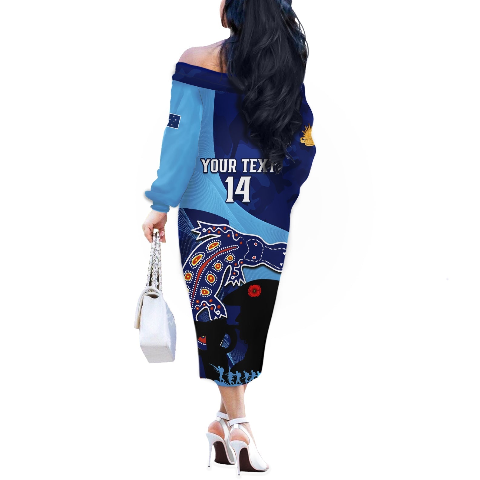 Custom NSW Blues ANZAC Day Off The Shoulder Long Sleeve Dress Australian Platypus Mix Camouflage