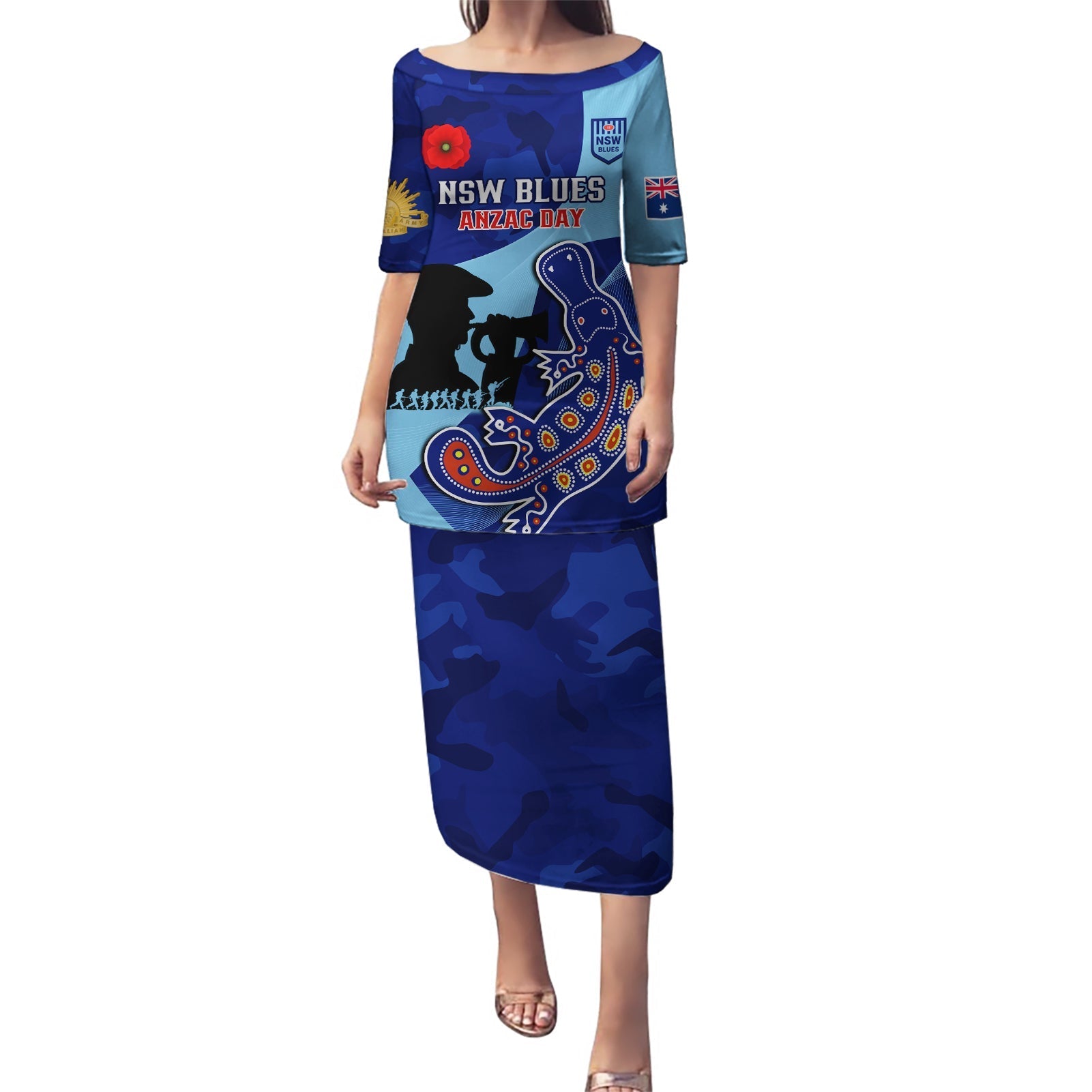 Custom NSW Blues ANZAC Day Puletasi Australian Platypus Mix Camouflage