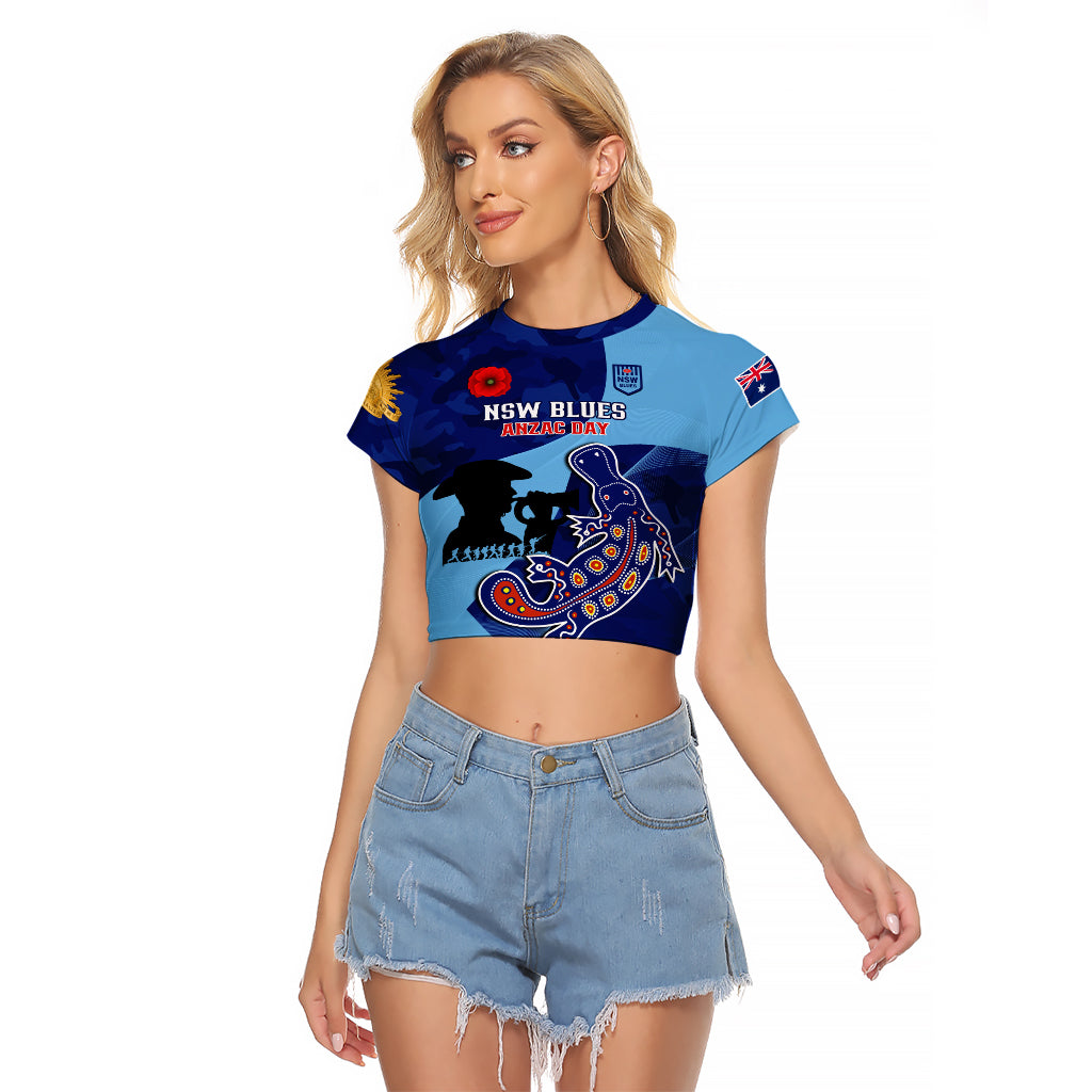 Custom NSW Blues ANZAC Day Raglan Cropped T Shirt Australian Platypus Mix Camouflage - Vibe Hoodie Shop