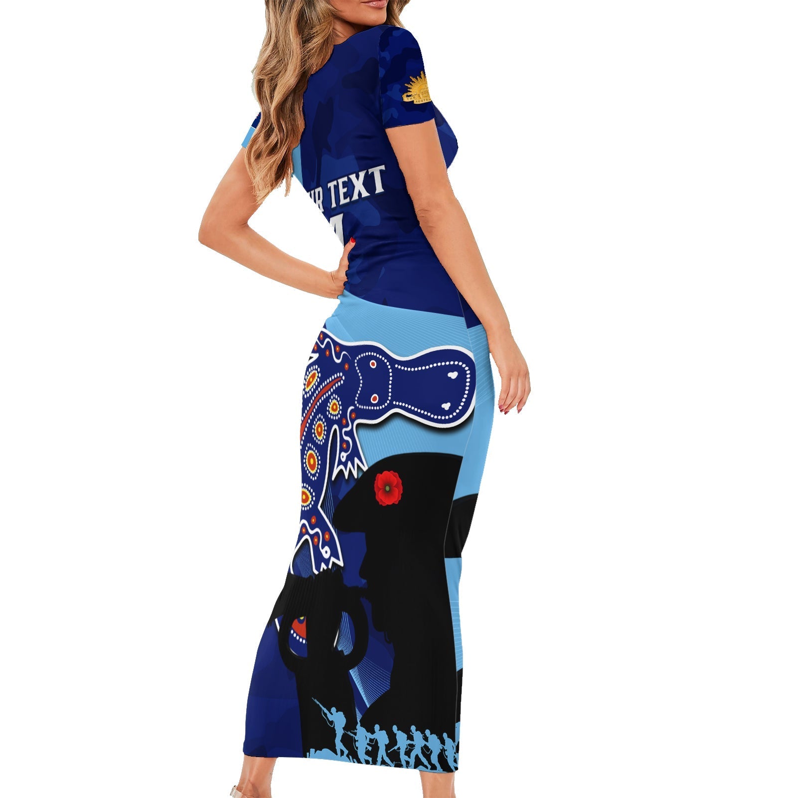 Custom NSW Blues ANZAC Day Short Sleeve Bodycon Dress Australian Platypus Mix Camouflage