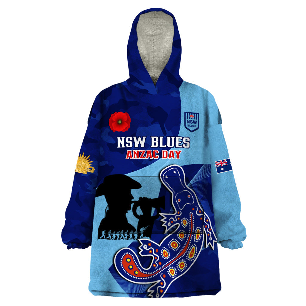 Custom NSW Blues ANZAC Day Wearable Blanket Hoodie Australian Platypus Mix Camouflage - Vibe Hoodie Shop