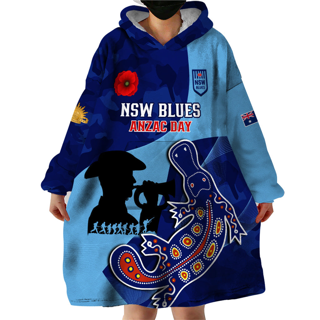 Custom NSW Blues ANZAC Day Wearable Blanket Hoodie Australian Platypus Mix Camouflage - Vibe Hoodie Shop