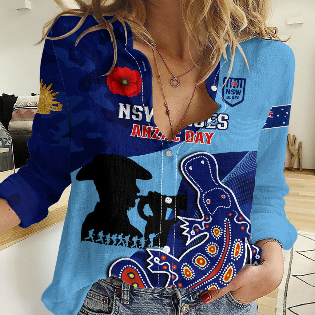 Custom NSW Blues ANZAC Day Women Casual Shirt Australian Platypus Mix Camouflage - Vibe Hoodie Shop