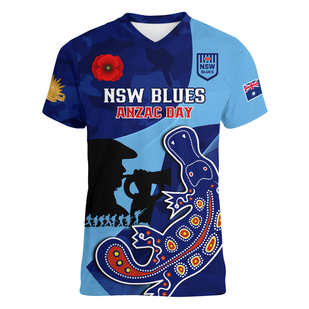 Custom NSW Blues ANZAC Day Women V Neck T Shirt Australian Platypus Mix Camouflage - Vibe Hoodie Shop