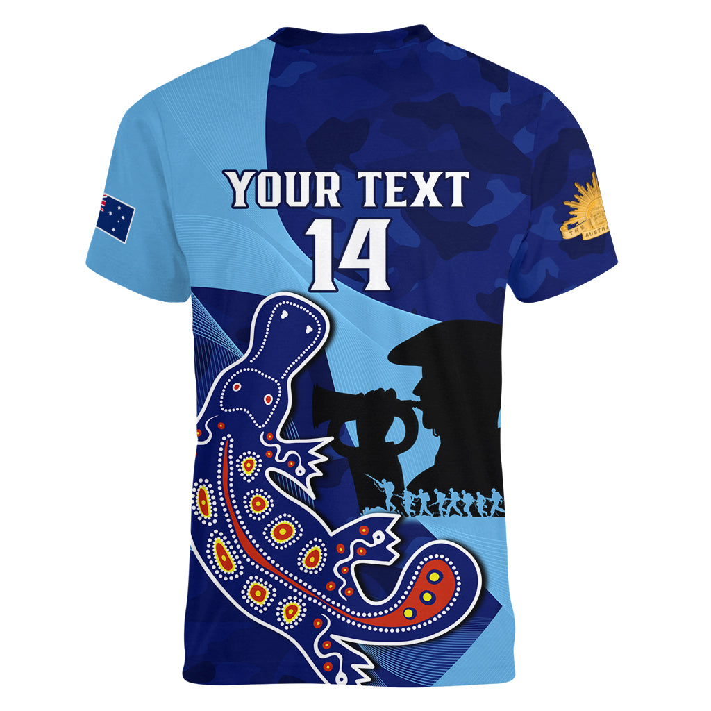 Custom NSW Blues ANZAC Day Women V Neck T Shirt Australian Platypus Mix Camouflage - Vibe Hoodie Shop