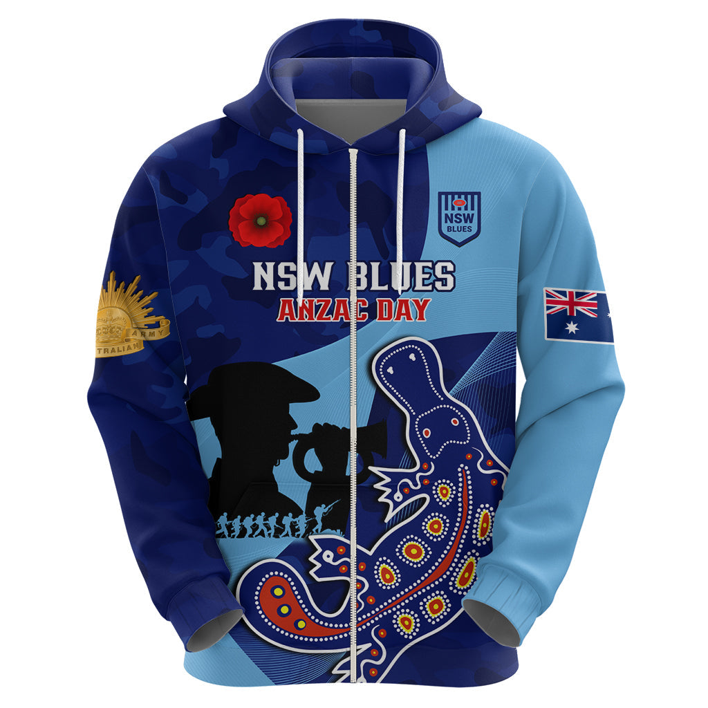Custom NSW Blues ANZAC Day Zip Hoodie Australian Platypus Mix Camouflage - Vibe Hoodie Shop
