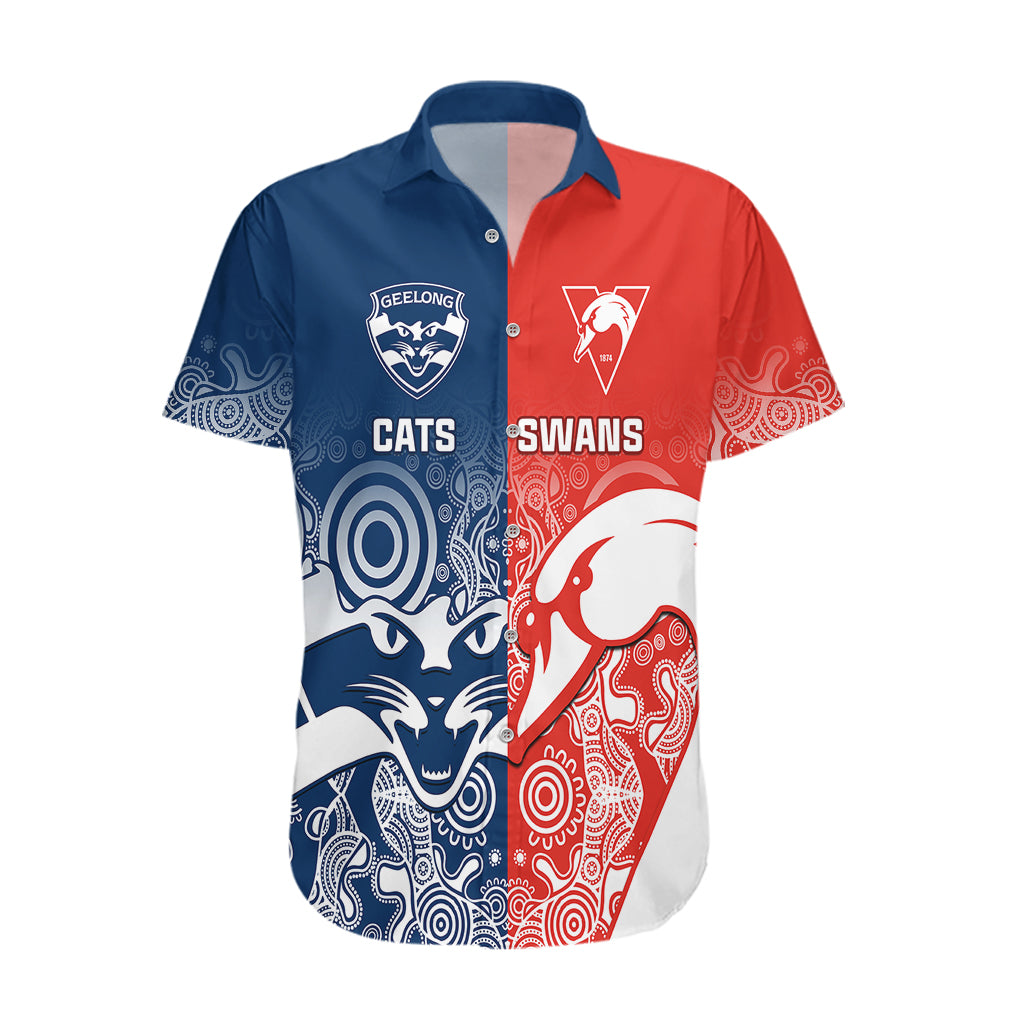 Swans And Cats Football Hawaiian Shirt Sydney Mix Geelong Indigenous - Vibe Hoodie Shop