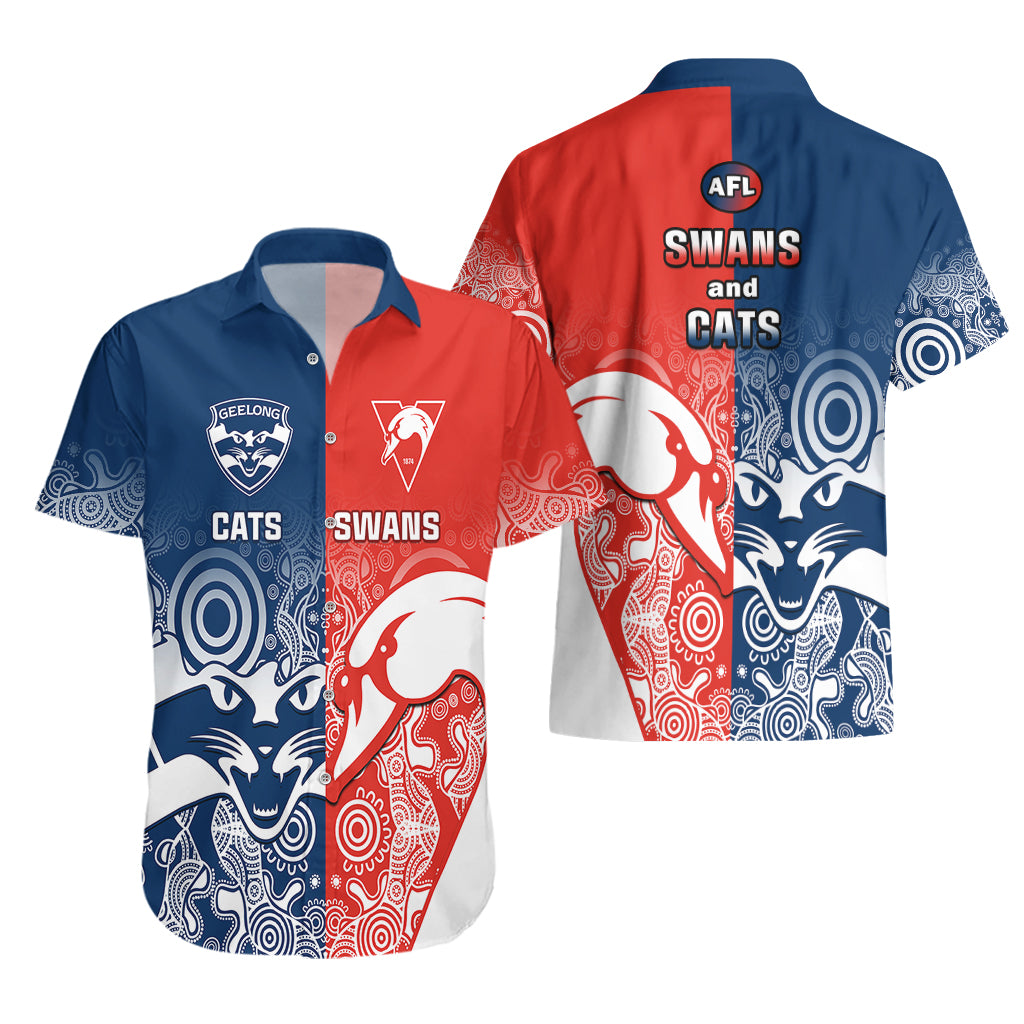 Swans And Cats Football Hawaiian Shirt Sydney Mix Geelong Indigenous - Vibe Hoodie Shop