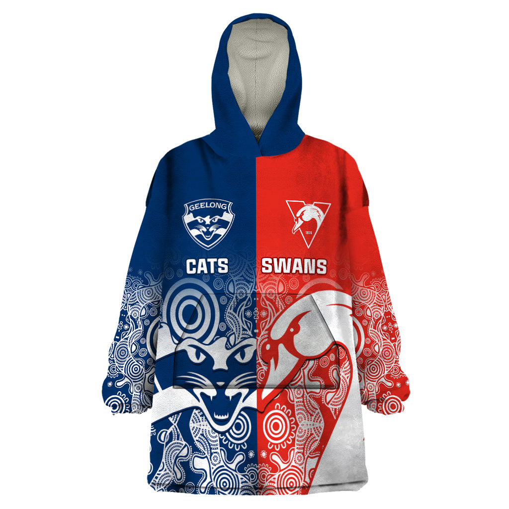 Swans And Cats Football Wearable Blanket Hoodie Sydney Mix Geelong Indigenous - Vibe Hoodie Shop