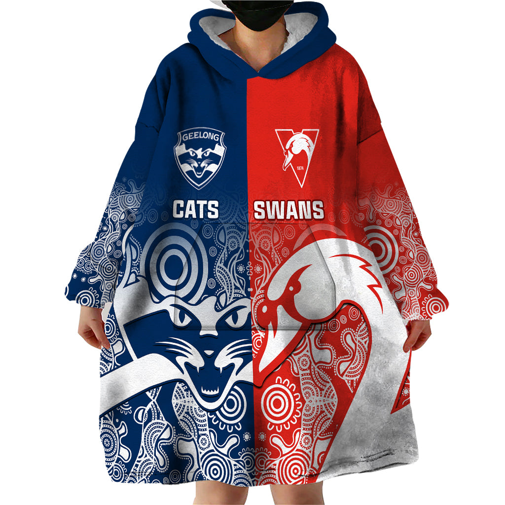 Swans And Cats Football Wearable Blanket Hoodie Sydney Mix Geelong Indigenous - Vibe Hoodie Shop