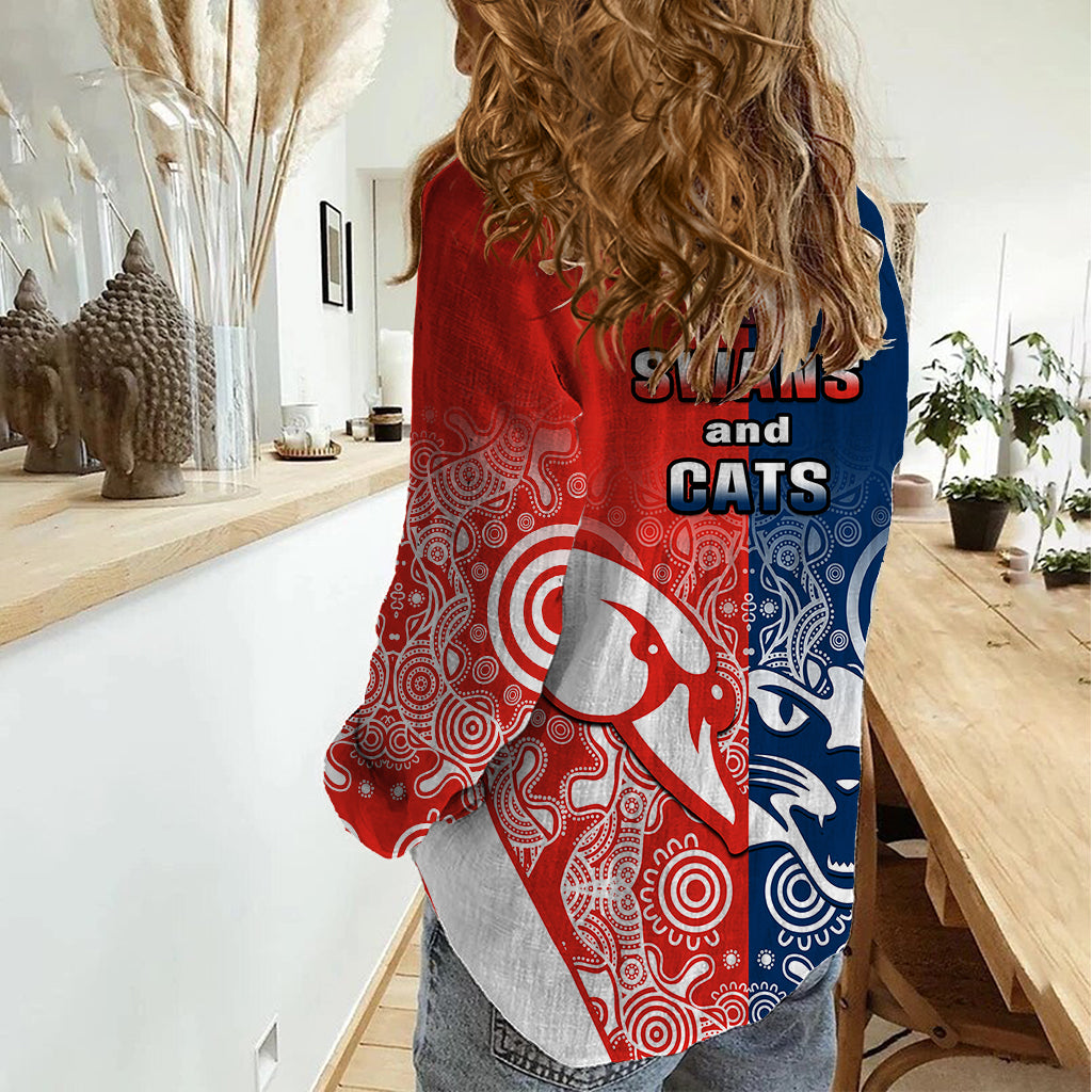 Swans And Cats Football Women Casual Shirt Sydney Mix Geelong Indigenous - Vibe Hoodie Shop