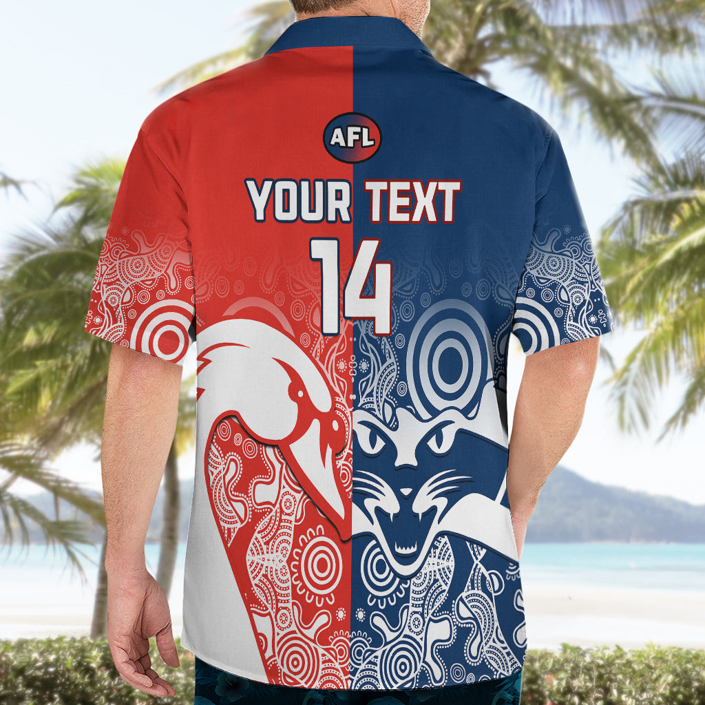 Personalised Swans And Cats Football Hawaiian Shirt Sydney Mix Geelong Indigenous - Vibe Hoodie Shop