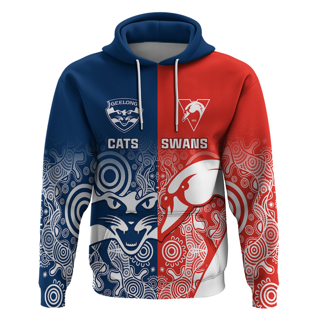 Personalised Swans And Cats Football Hoodie Sydney Mix Geelong Indigenous - Vibe Hoodie Shop