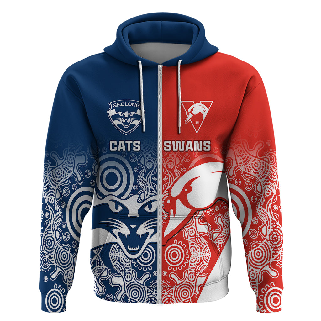Personalised Swans And Cats Football Hoodie Sydney Mix Geelong Indigenous - Vibe Hoodie Shop