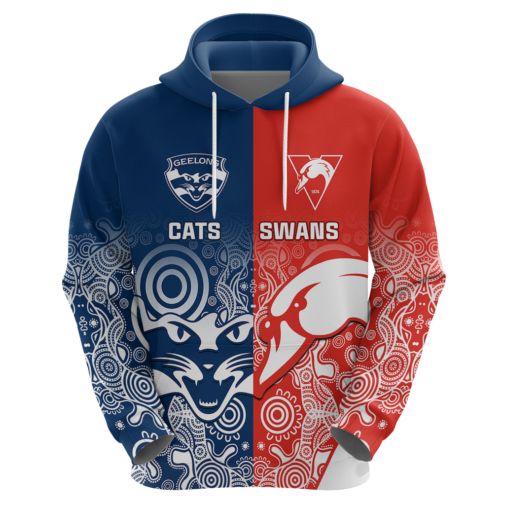 Personalised Swans And Cats Football Hoodie Sydney Mix Geelong Indigenous - Vibe Hoodie Shop