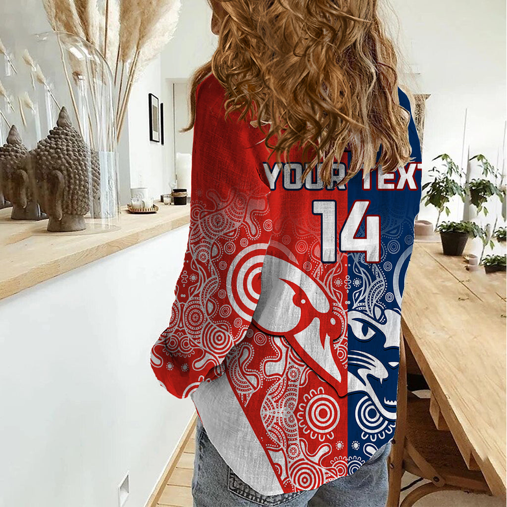 Personalised Swans And Cats Football Women Casual Shirt Sydney Mix Geelong Indigenous - Vibe Hoodie Shop