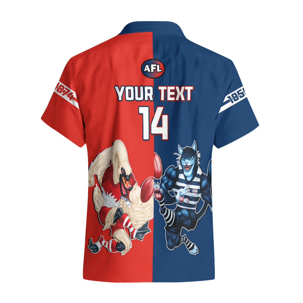 Personalised Swans And Cats Football Hawaiian Shirt Sydney Mix Geelong Sporty Version - Vibe Hoodie Shop